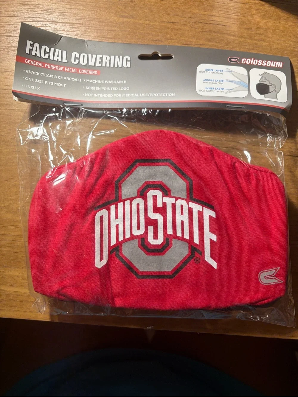 Colosseum Ohio State Gray & Red Face Masks 2 pack